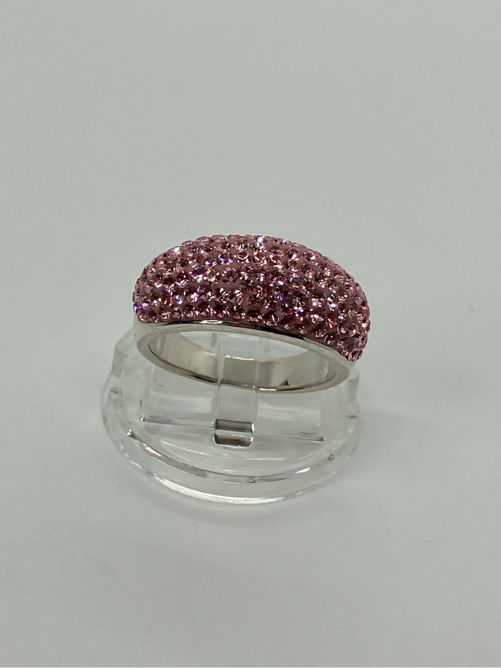 RS 925 Pink Pavé Crystal Sterling Silver Chunky Dome Ring Sz 7